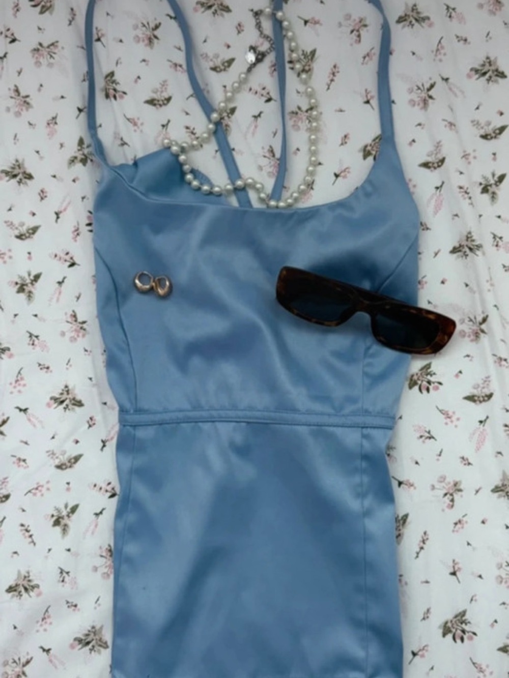 Zara Light Blue Satin Tank Top